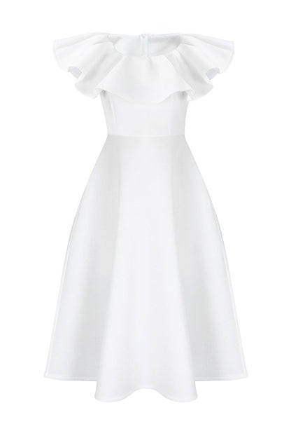 Ruffle Trim Short Sleeve A Line Dress