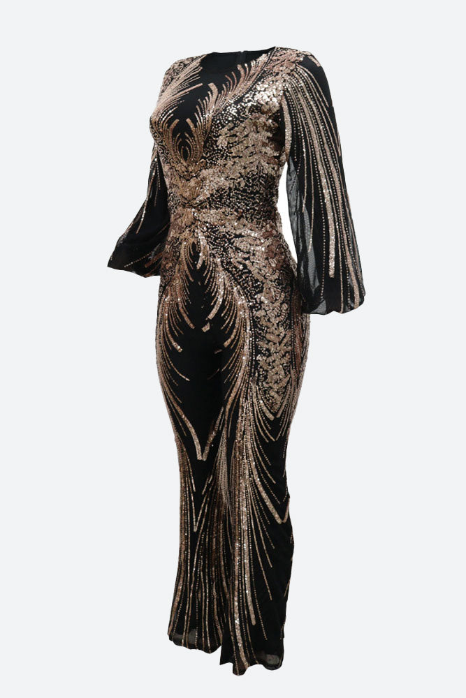 Sequin Lantern Sleeve Party Jumpsuit
