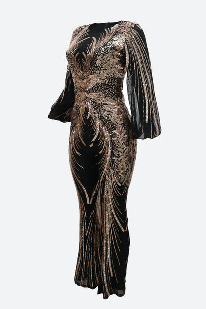 Sequin Lantern Sleeve Party Jumpsuit