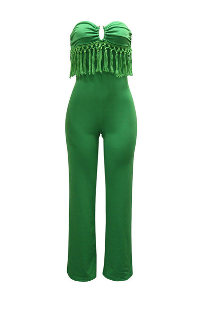 Sleeveless Tube Top Solid Color Jumpsuit
