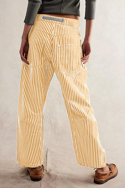 Loose Casual Striped Wide Leg Drawstring Trousers