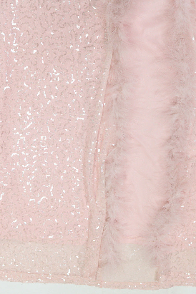 Feather Trim Sequin Gown