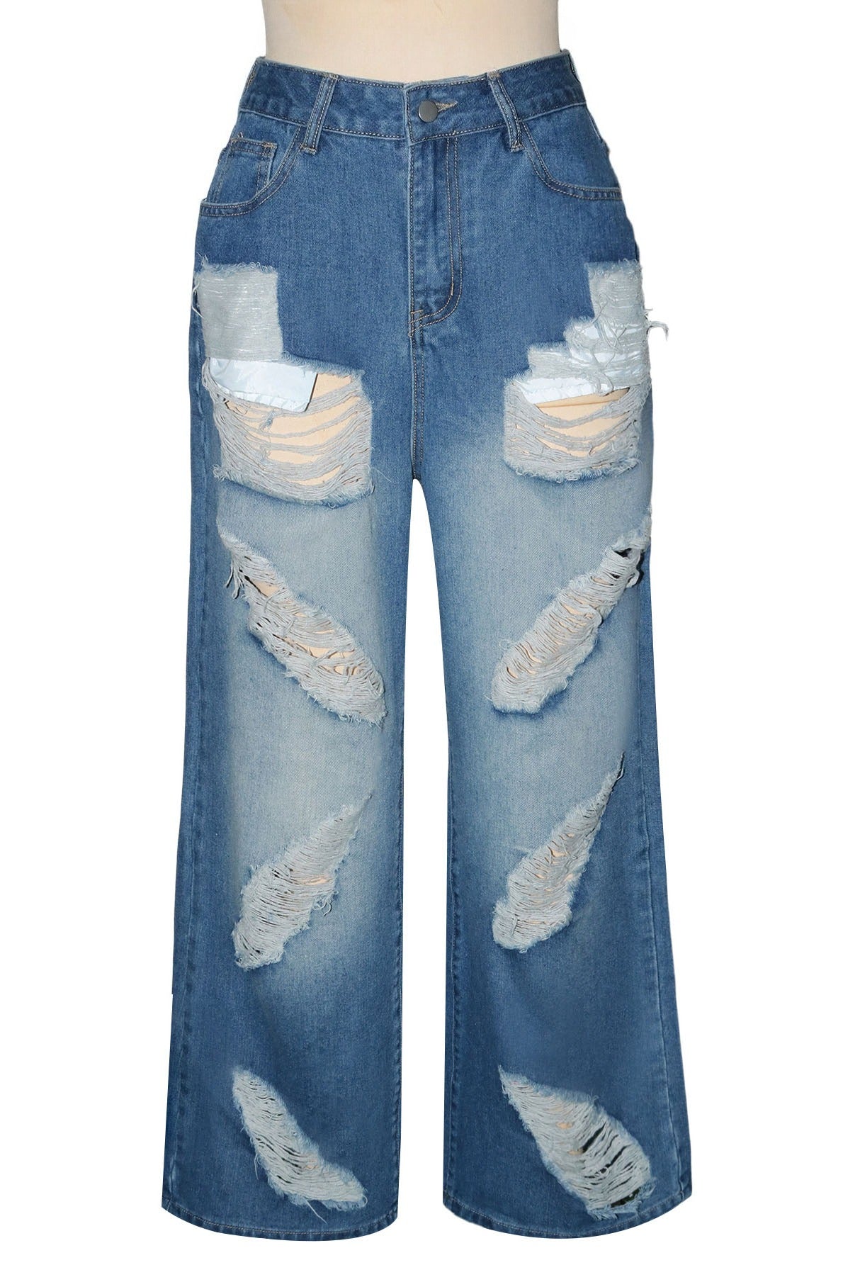 Distressed Wide-Leg Jeans