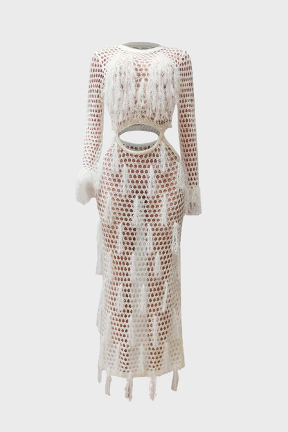 Fringe Knitting Hollow Long Dress