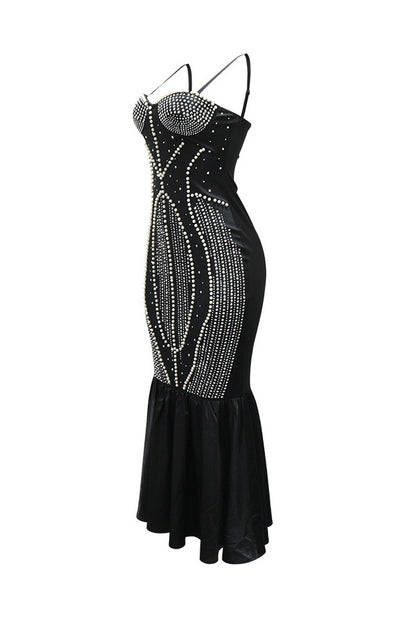 Pearl Embellished Mermaid Midi Dress