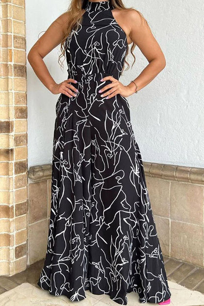 Round Neck Printed Jumpsuit for Women