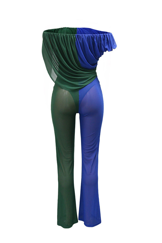 Color Block Ruched Mesh Pant Set