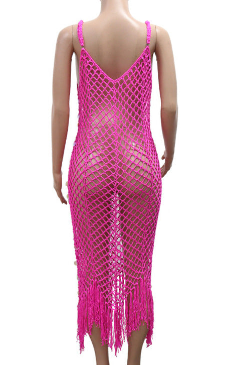 Disco V-Neck Fringe Hem Slip Dress