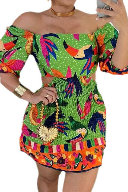 Floral Print Backless Cutout Mini Dresses