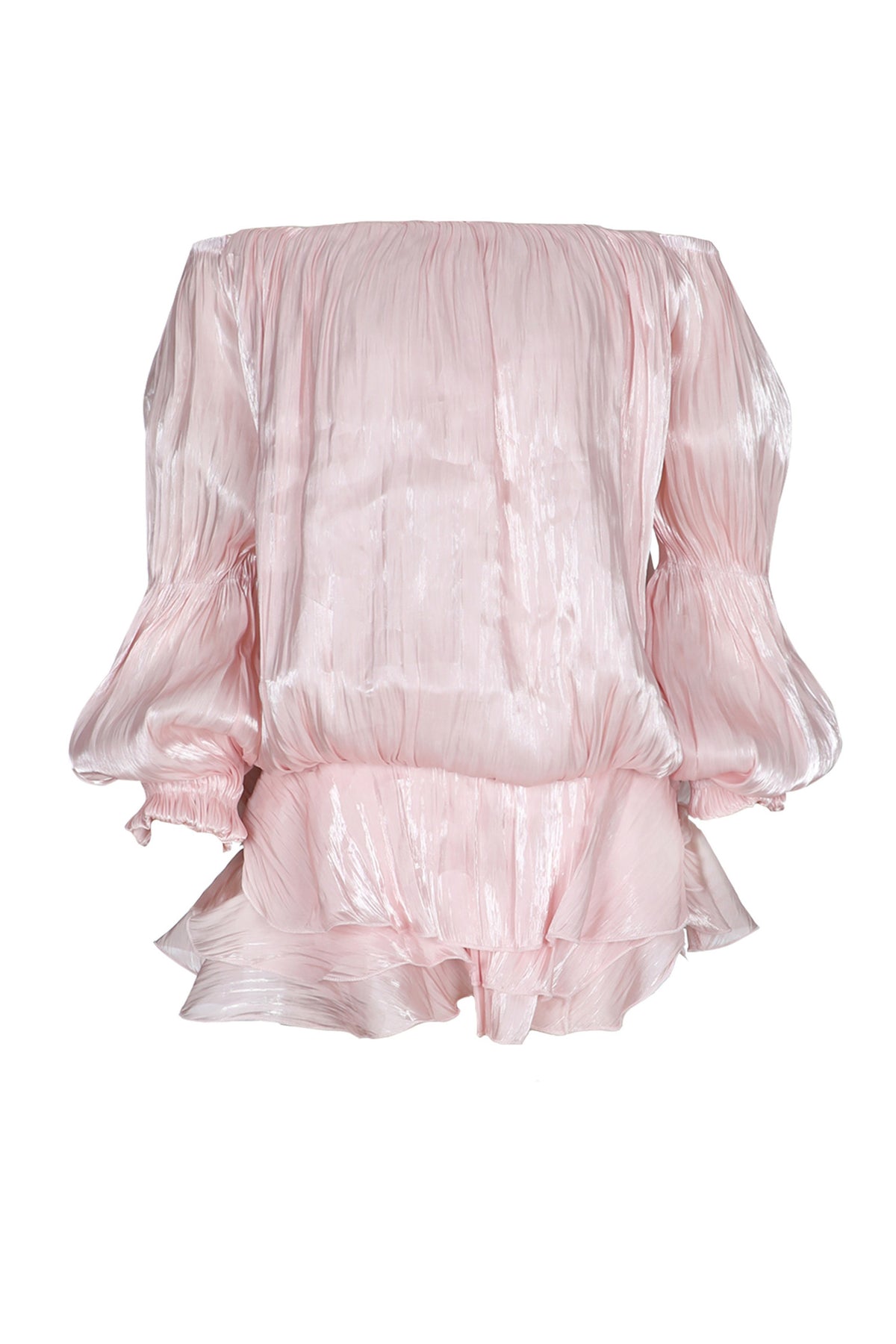 Plisse Off-Shoulder Tiered Mini Dress