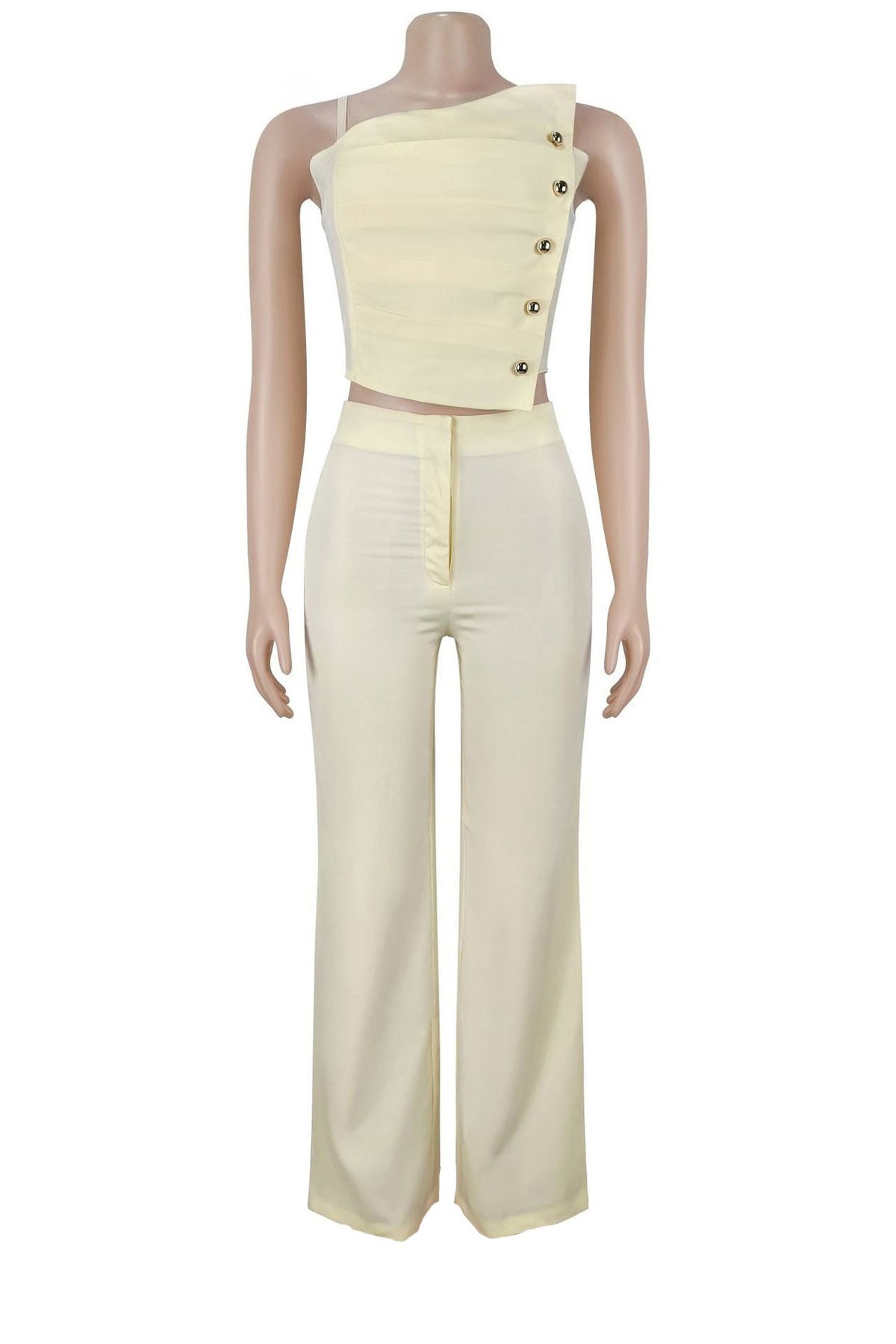 Asymmetrical Button Cami Pant Set