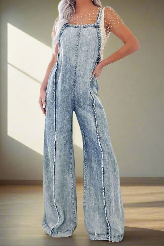 Vintage Raw Edge Washed Denim Jumpsuits
