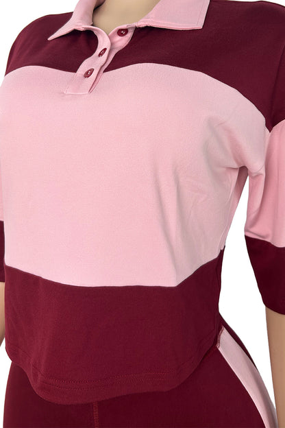 Collared Top & Flare Pants Two-Piece Set