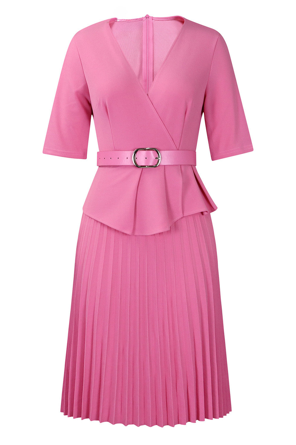Elegant V-Neck Pleated Dress