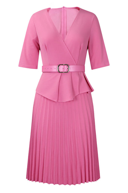 Elegant V-Neck Pleated Dress