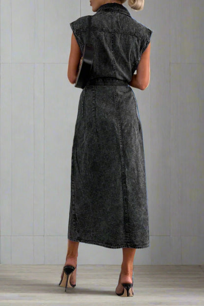 Sleeveless Denim Shirt Dress