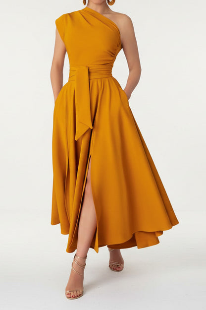Elegant One-Shoulder A-Line Midi Dress