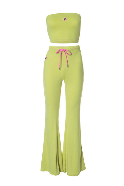 Strapless Bandeau & Drawstring Flare Pant Set