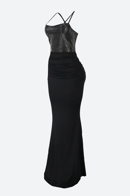 Rhinestone Lace-Up Cutout Mermaid Dress
