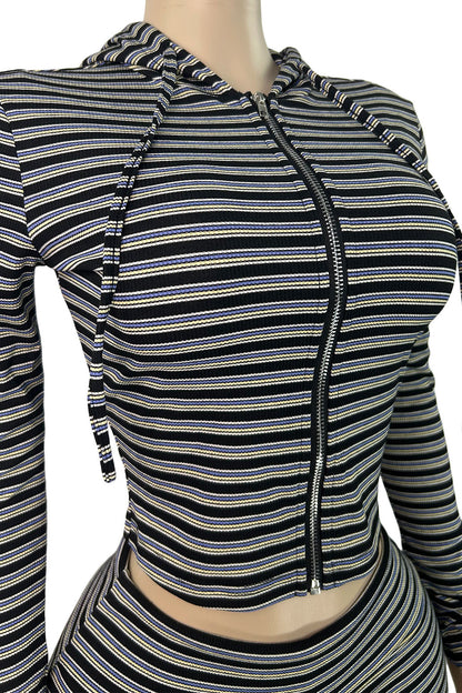 Striped Zip Hoodie & Foldover Capri Pants Set