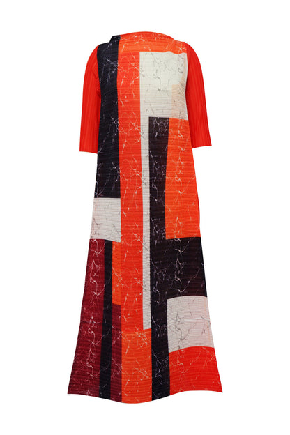 Abstract Print Pleated A Line Midi Dress