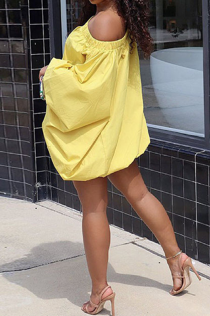 Solid Off-The-Shoulder Bubble Hem Mini Dress