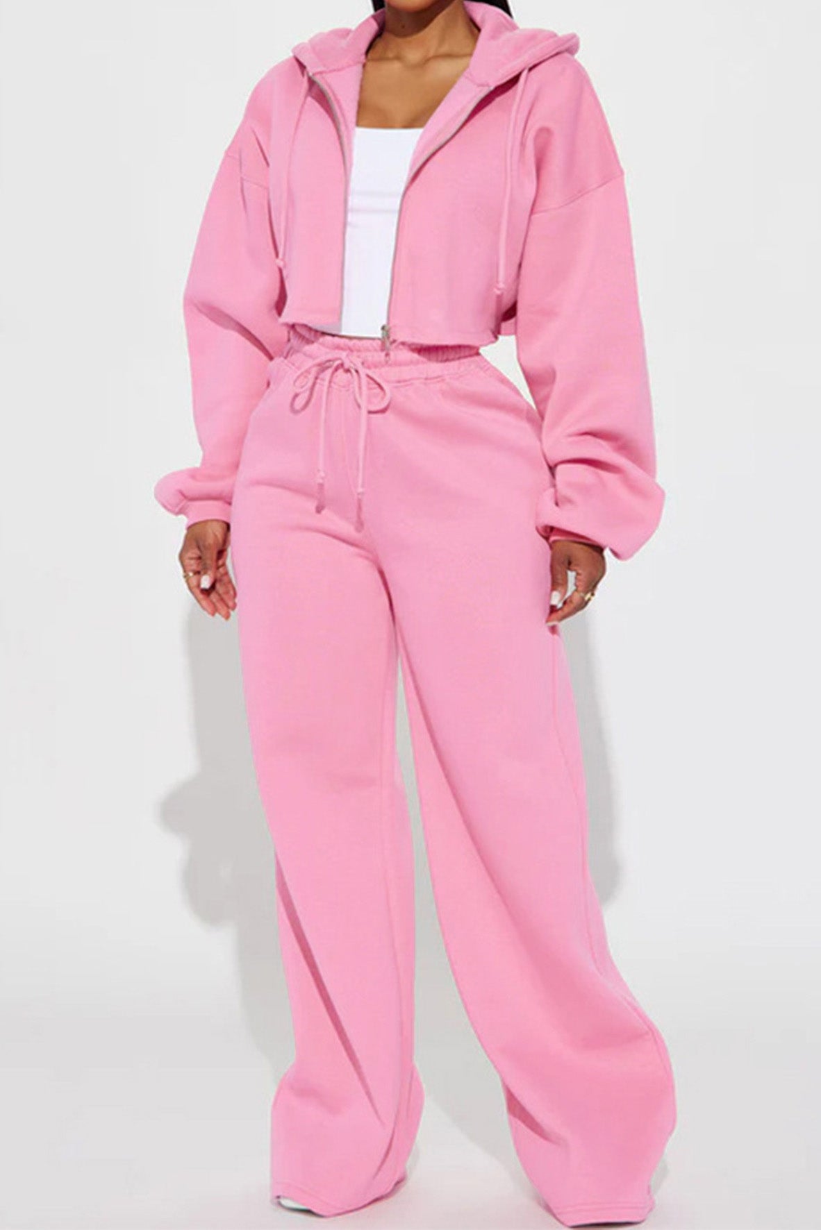 Cropped Zip Hoodie & Wide Leg Sweatpants Set