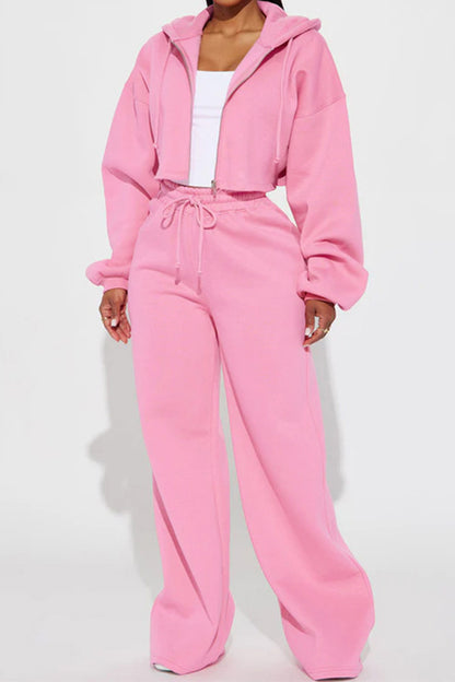 Cropped Zip Hoodie & Wide Leg Sweatpants Set