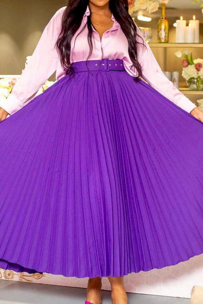 High Waist Pleated Midi Skirt