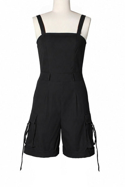 Square Neck Sleeveless Utility Cargo Romper