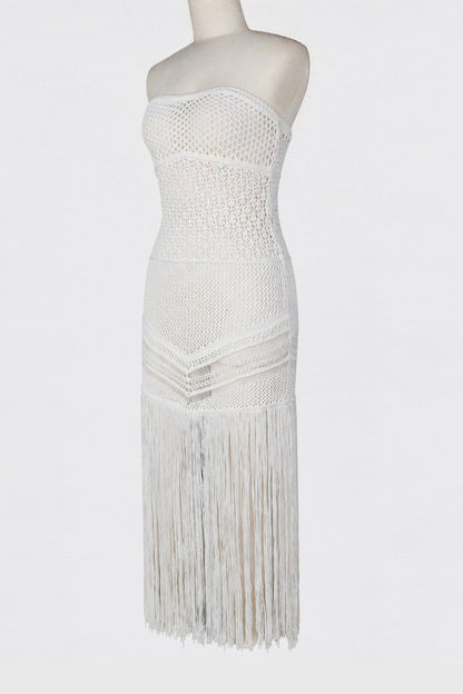 Strapless Crochet Fringe Maxi Dress