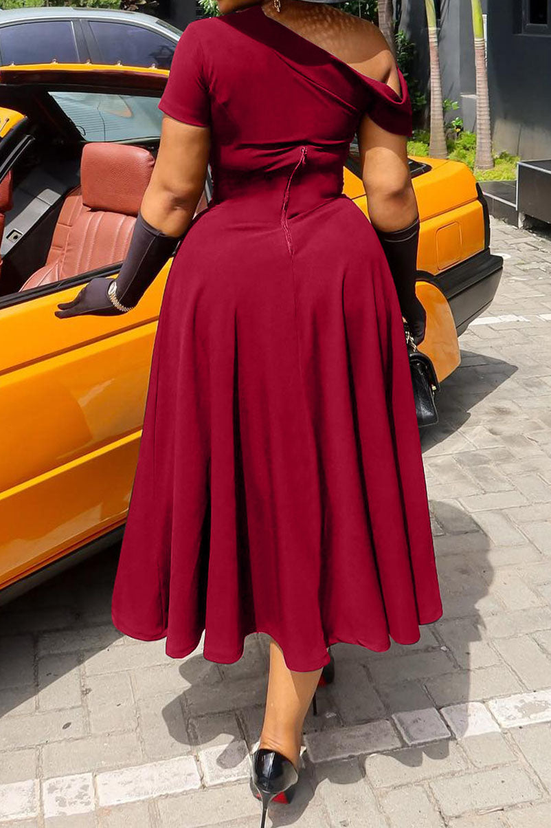 Plus Size Asymmetrical Cutout A-Line Midi Dress