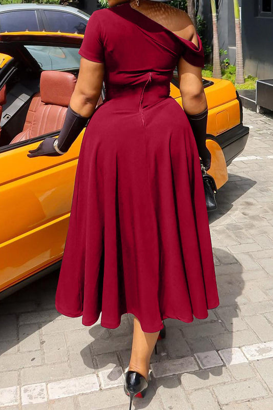 Plus Size Asymmetrical Cutout A-Line Midi Dress