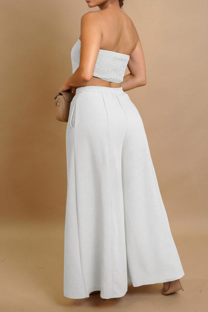 Stretch Tube Top Vest and Wide Leg Pants Set