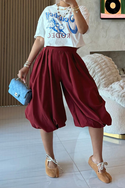 High Waist Pleated Balloon Capri Pants