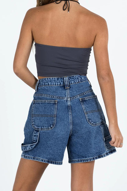 High-Waisted Relaxed Utility Denim Shorts