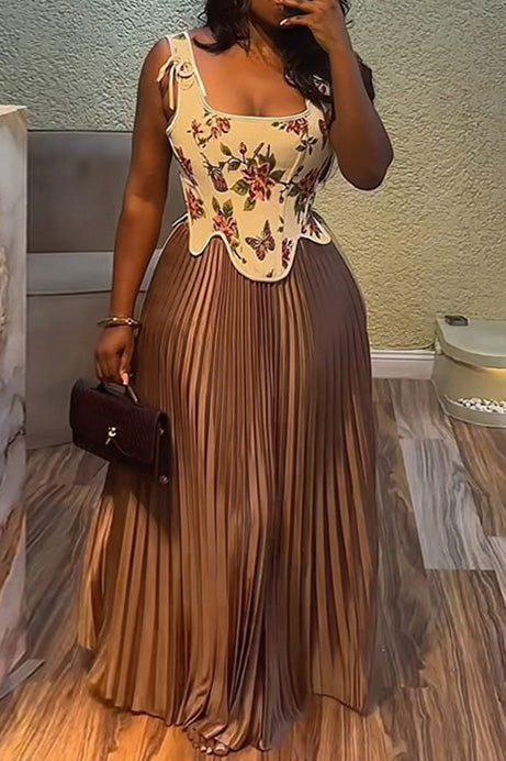 Printed Crop Tank with High Waist Pleated Skirt