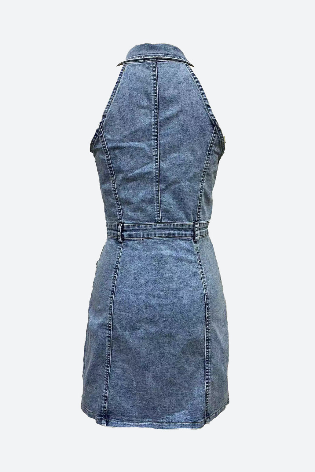 Flap Pocket Button Front Sleeveless Denim Dress