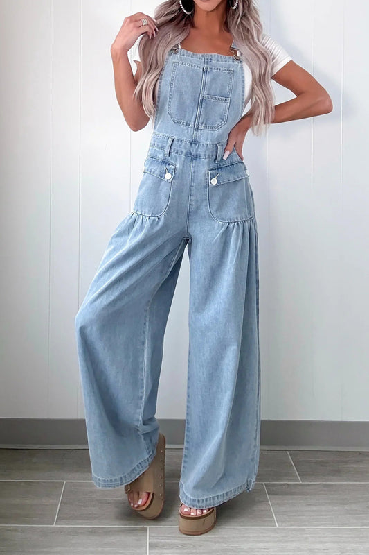 Loose Fit Denim Jumpsuit with Straps