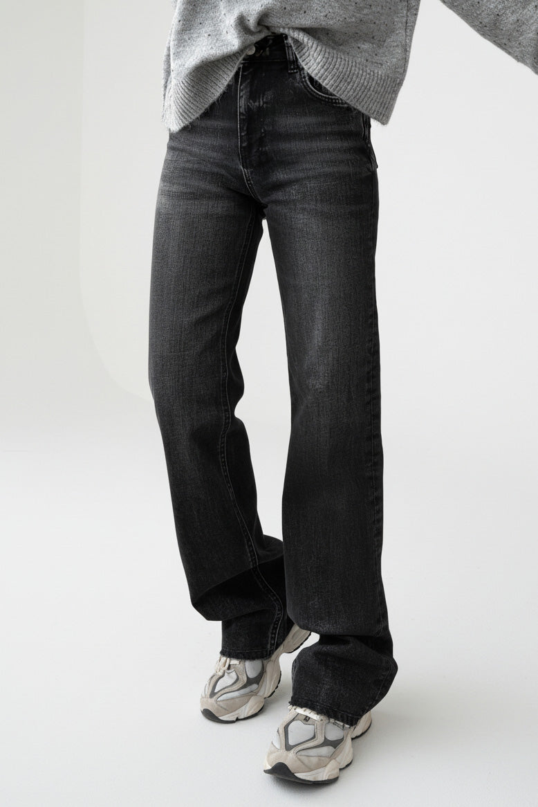 High Waist Washed Straight Leg Jeans