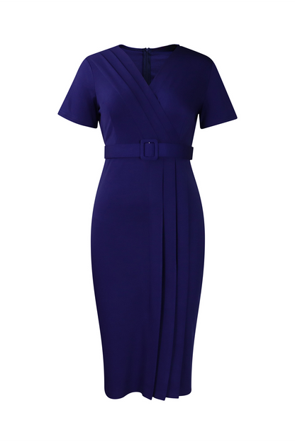V-neck Short Sleeve High Waist Slim Dress