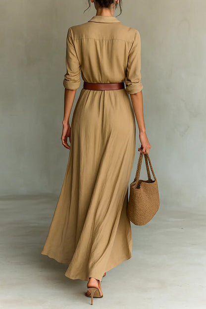 Lapel Buttoned Waist Maxi Dress