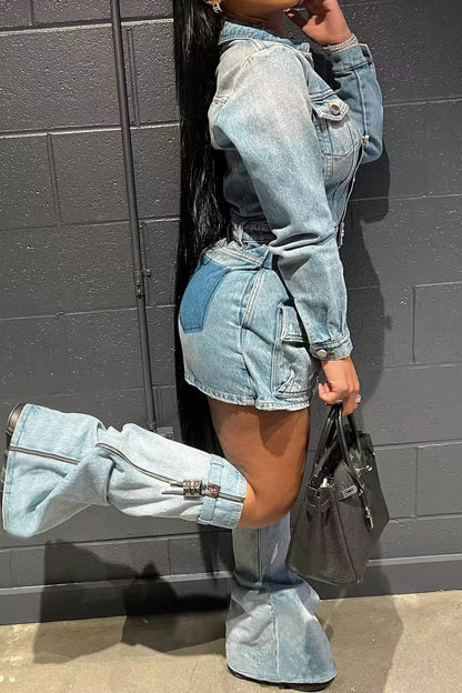 Denim Dress with Leg Warmers
