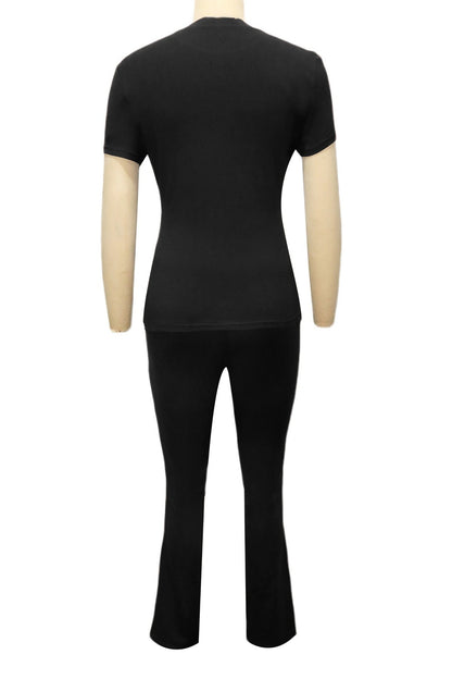 Fitted Short Sleeve Flare Pant Set