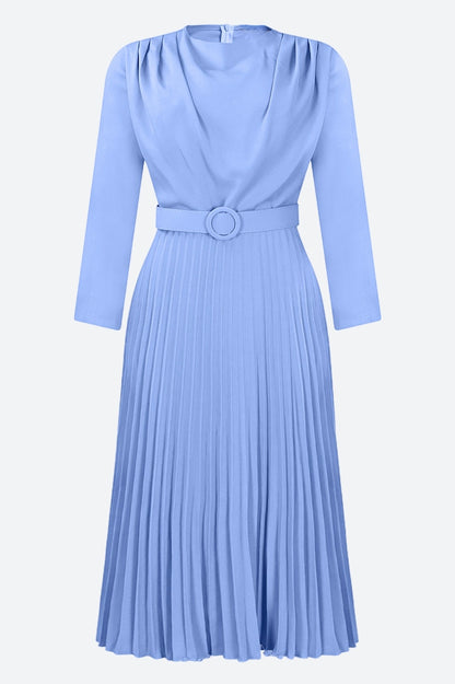Elegant Pleated Career Solid Dress