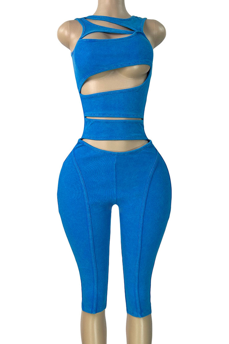 Acid Wash Cutout Jumpsuit