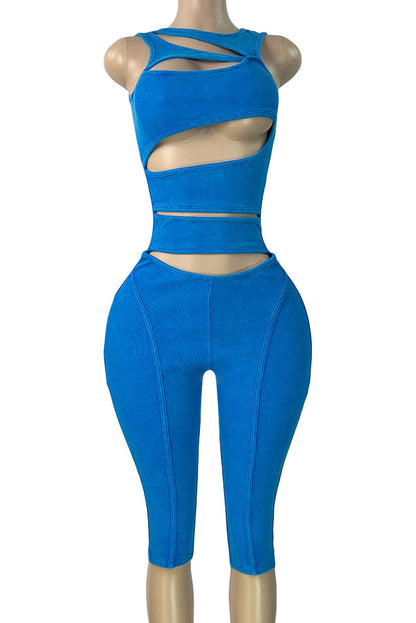 Acid Wash Cutout Jumpsuit