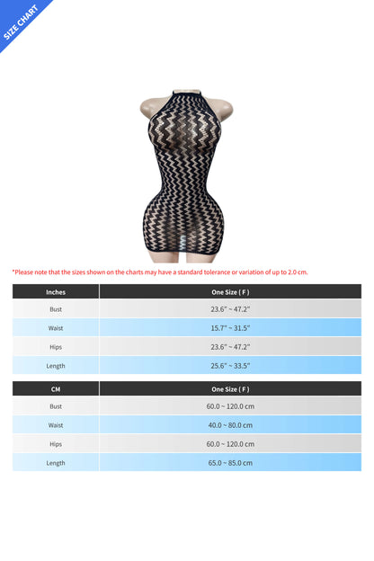 Sheer Zig-Zag Halter Bodycon Mini Dress