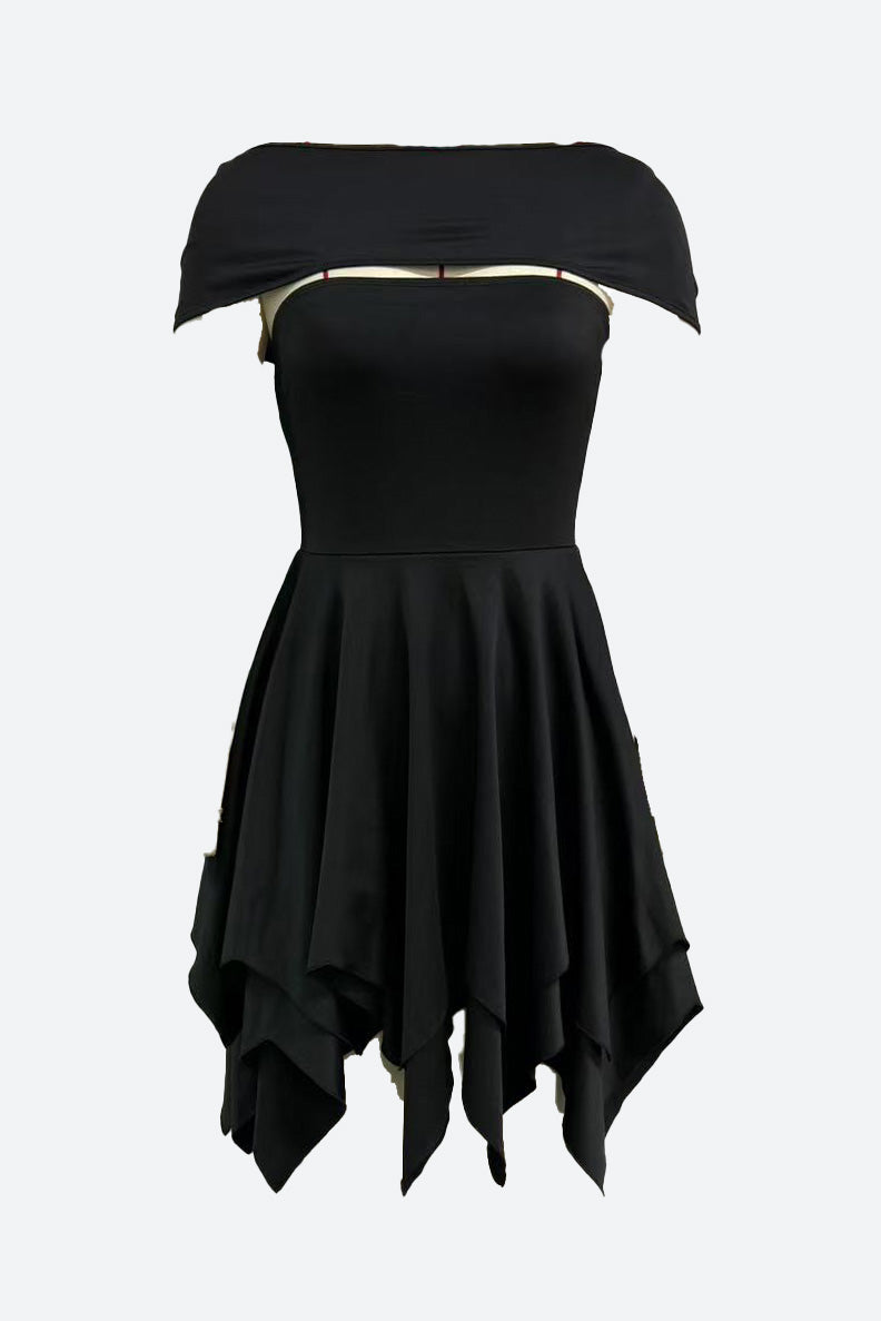 Elegant Asymmetrical Strapless Ruched Layered Dress