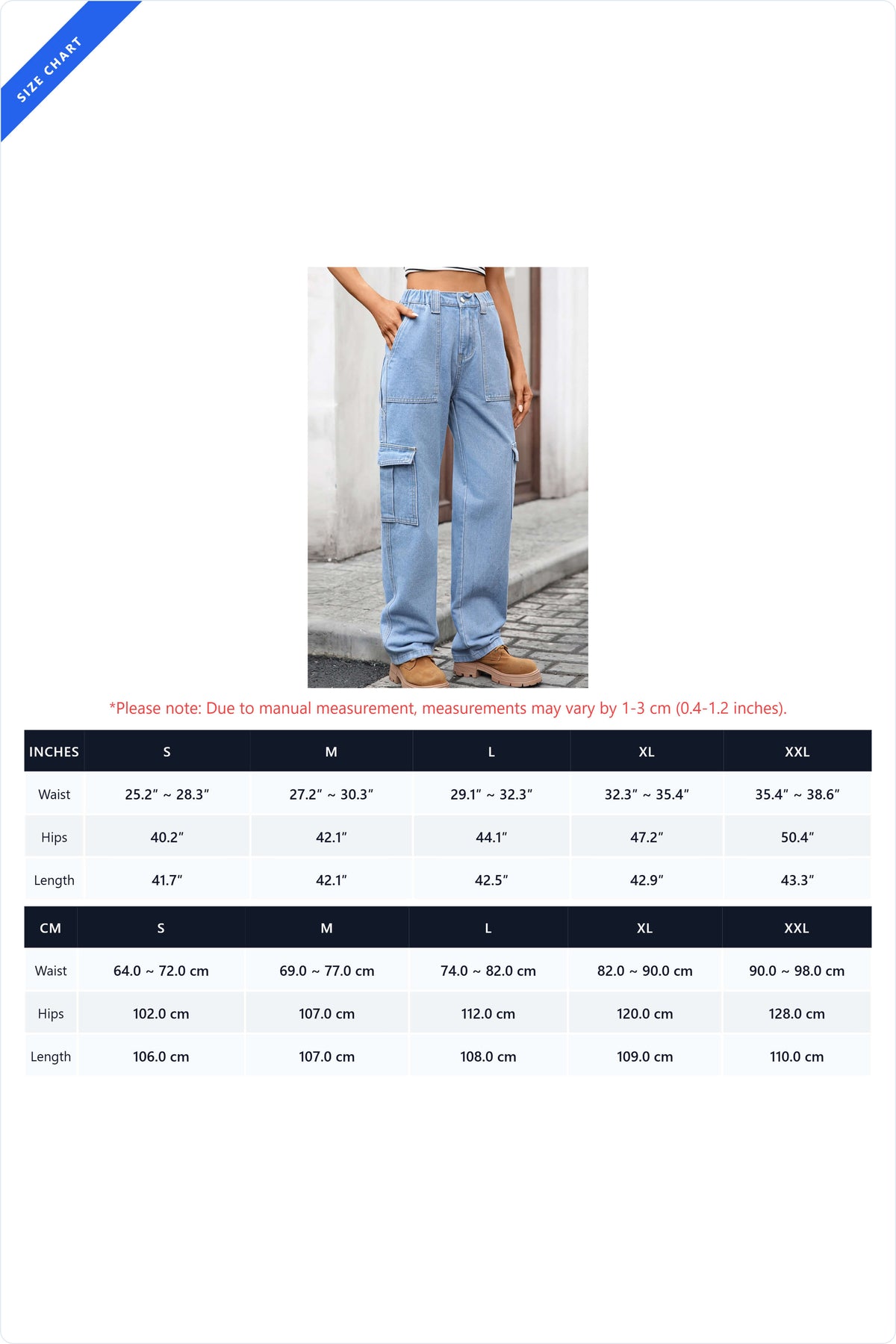 High Waist Elastic Baggy Cargo Jeans